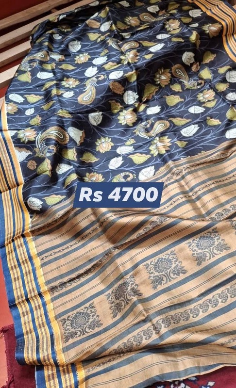 Charcoal Black Digital Print Pure Katan Silk Charcoal Black Digital Print Pure Katan Silk