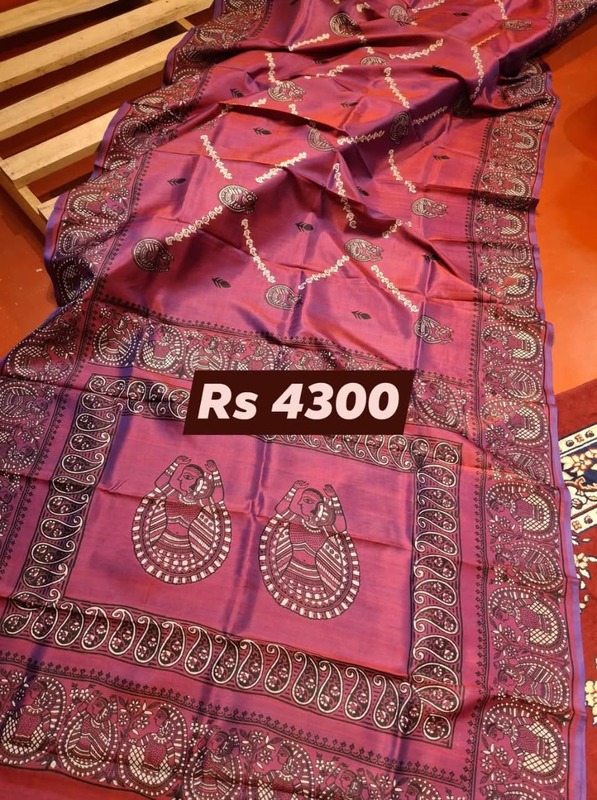 Blue Magenta Dual Tone Hand Block Print Pure Katan Silk Blue Magenta Dual Tone Hand Block Print Pure Katan Silk