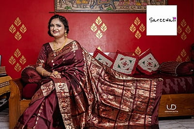 Chand buta dark brown color pure katan silk Swarnachari saree Chand buta dark brown color pure katan silk Swarnachari saree