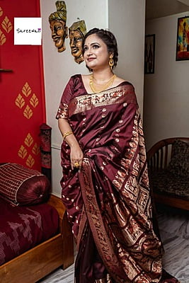 Chand buta dark brown color pure katan silk Swarnachari saree Chand buta dark brown color pure katan silk Swarnachari saree