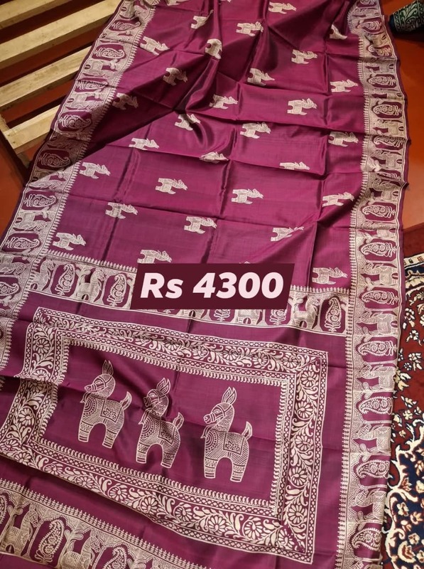 Magenta Hand Block Print Pure Katan Silk Magenta Hand Block Print Pure Katan Silk
