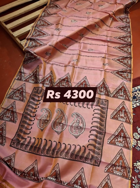Peach Mustard Dual Tone Hand Block Print Pure Katan Silk Peach Mustard Dual Tone Hand Block Print Pure Katan Silk