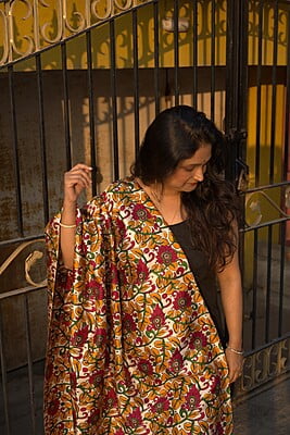 Multicolor block print pure katan dupatta