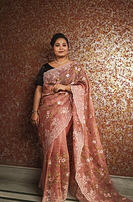 Dusty Rose color pure Organza silk saree Dusty Rose color pure Organza silk saree