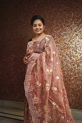 Dusty Rose color pure Organza silk saree Dusty Rose color pure Organza silk saree