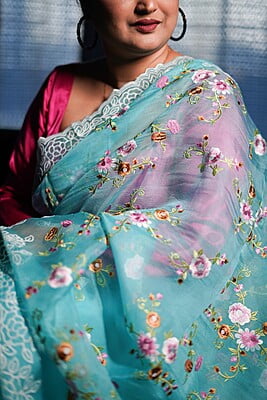 Deep sky blue pure Organza saree Deep sky blue pure Organza saree