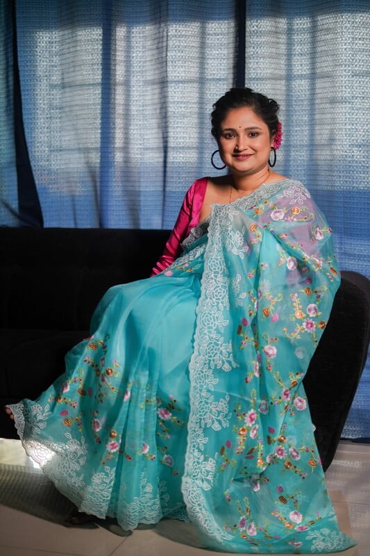 Deep sky blue pure Organza saree Deep sky blue pure Organza saree