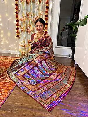 Garnet color pure katan silk revival Baluchari saree Garnet color pure katan silk revival Baluchari saree
