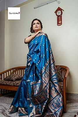Chand buta Royal blue pure katan silk(mulberry silk) swarnachari saree Chand buta Royal blue pure katan silk(mulberry silk) swarnachari saree