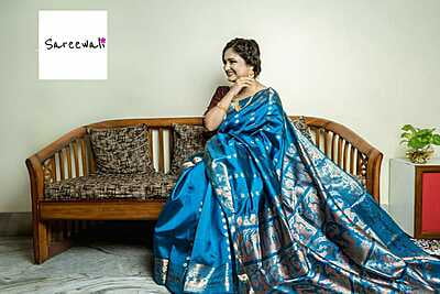 Chand buta Royal blue pure katan silk(mulberry silk) swarnachari saree Chand buta Royal blue pure katan silk(mulberry silk) swarnachari saree