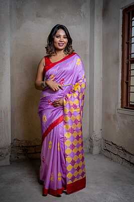 Lavender color impression block print on pure katan silk Lavender color impression block print on pure katan silk