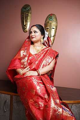 red all over work pure Mulberry silk swarnachari
