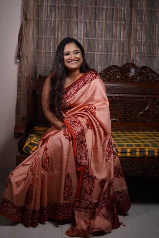 Peach color hand block print on pure Mulberry, katan silk (ss) Peach color hand block print on pure Mulberry, katan silk (ss)