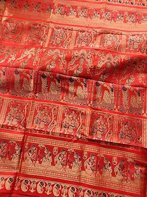 Red figure motiif pure katan silk Swarnachari Red figure motiif pure katan silk Swarnachari