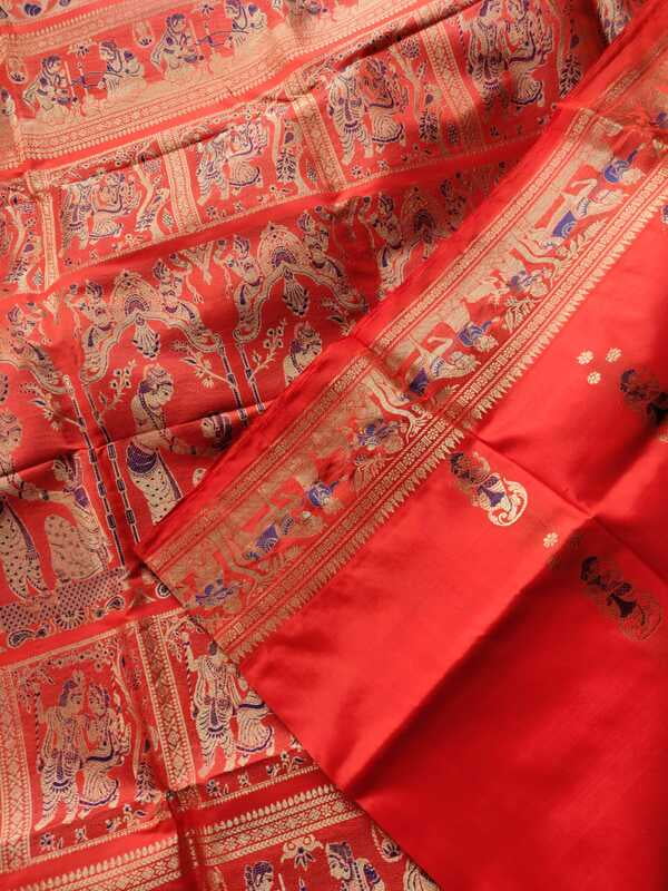 Red figure motiif pure katan silk Swarnachari Red figure motiif pure katan silk Swarnachari