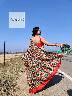 Hand block print golden beige saree on pure Mulberry silk or Bishnupur katan Hand block print golden beige saree on pure Mulberry silk or Bishnupur katan