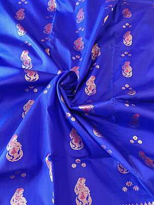 Figure motif Royal blue color pure Mulberry silk Swarnachari