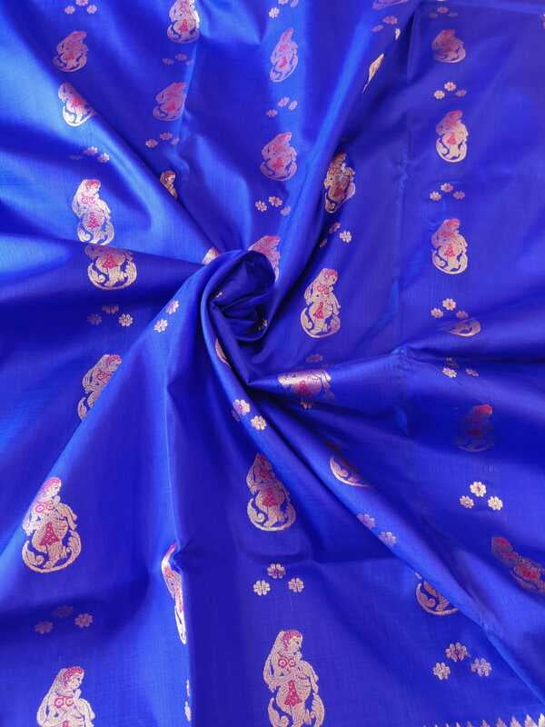 Figure motif Royal blue color pure Mulberry silk Swarnachari Figure motif Royal blue color pure Mulberry silk Swarnachari