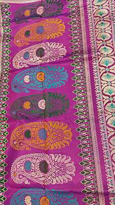 Revival Baluchari in blue rani pink dual tone pure Mulberry silk Revival Baluchari in blue rani pink dual tone pure Mulberry silk
