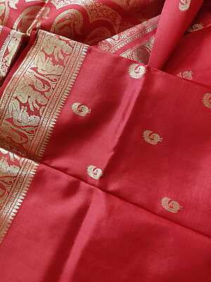 Vermillion Red color pure mulberry silk swarnachari saree Vermillion Red color pure mulberry silk swarnachari saree