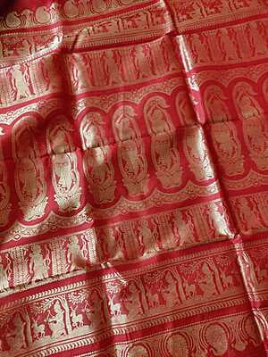 Vermillion Red color pure mulberry silk swarnachari saree Vermillion Red color pure mulberry silk swarnachari saree