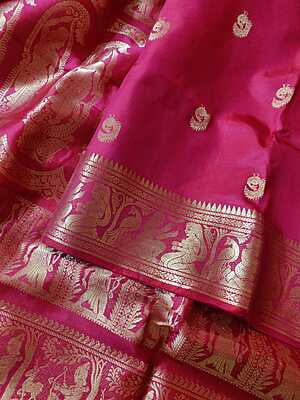 Red rani pink dual tone pure mulberry silk swarnachari saree Red rani pink dual tone pure mulberry silk swarnachari saree