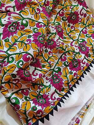 Multicolor block print pure katan dupatta