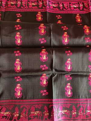 Black and Rani pink Figure motif pure katan silk Baluchari saree Black and Rani pink Figure motif pure katan silk Baluchari saree