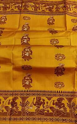 Yellow color brown figure figure motif with white meena work pure katan silk Baluchari Yellow color brown figure figure motif with white meena work pure katan silk Baluchari