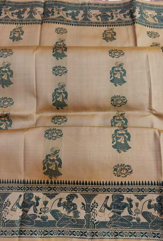 Figure motif sandlwood color meena work pure Mulberry silk Baluchari Figure motif sandlwood color meena work pure Mulberry silk Baluchari