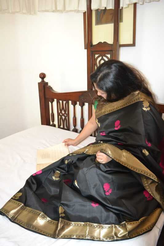 Black rose swarnachari on pure Mulberry silk Black rose swarnachari on pure Mulberry silk