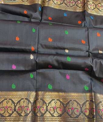 Black multiple color meena work revival baluchari on pure Mulberry silk Black multiple color meena work revival baluchari on pure Mulberry silk