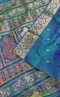 Blue Green dual tone multiple color meena work revival Baluchari