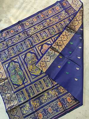 Carbon Blue Revival Swarnachari saree on pure Mulberry silk Carbon Blue Revival Swarnachari saree on pure Mulberry silk