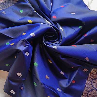 Carbon Blue Revival Swarnachari saree on pure Mulberry silk Carbon Blue Revival Swarnachari saree on pure Mulberry silk