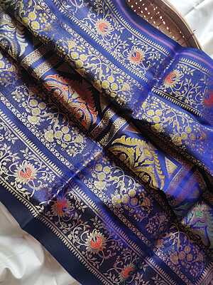 Carbon Blue Revival Swarnachari saree on pure Mulberry silk Carbon Blue Revival Swarnachari saree on pure Mulberry silk