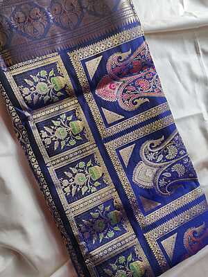 Carbon Blue Revival Swarnachari saree on pure Mulberry silk Carbon Blue Revival Swarnachari saree on pure Mulberry silk
