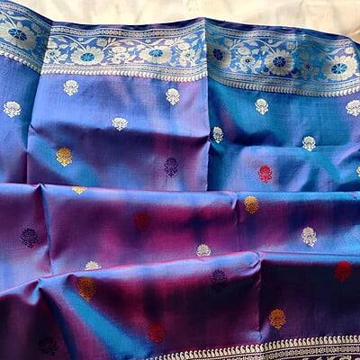 Rani pink and Blue dual tone Revival Baluchari Rani pink and Blue dual tone Revival Baluchari