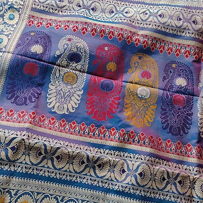 Rani pink and Blue dual tone Revival Baluchari Rani pink and Blue dual tone Revival Baluchari