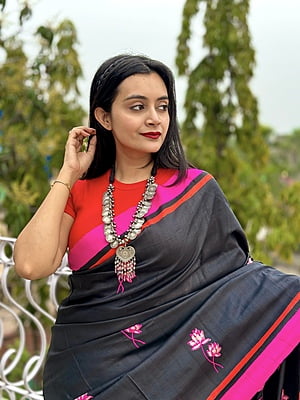Black pink combination handblock pure Mulberry silk Black pink combination handblock pure Mulberry silk
