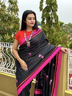 Black pink combination handblock pure Mulberry silk Black pink combination handblock pure Mulberry silk