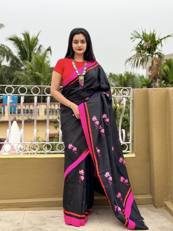Black pink combination handblock pure Mulberry silk Black pink combination handblock pure Mulberry silk