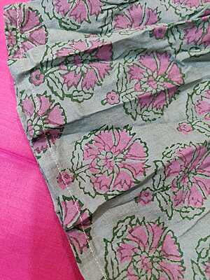 Grey and light pink hand block printed frock in Cambric cotton