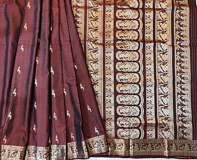 Chocolate brown color pure Mulberry silk Heeran Swarnachari