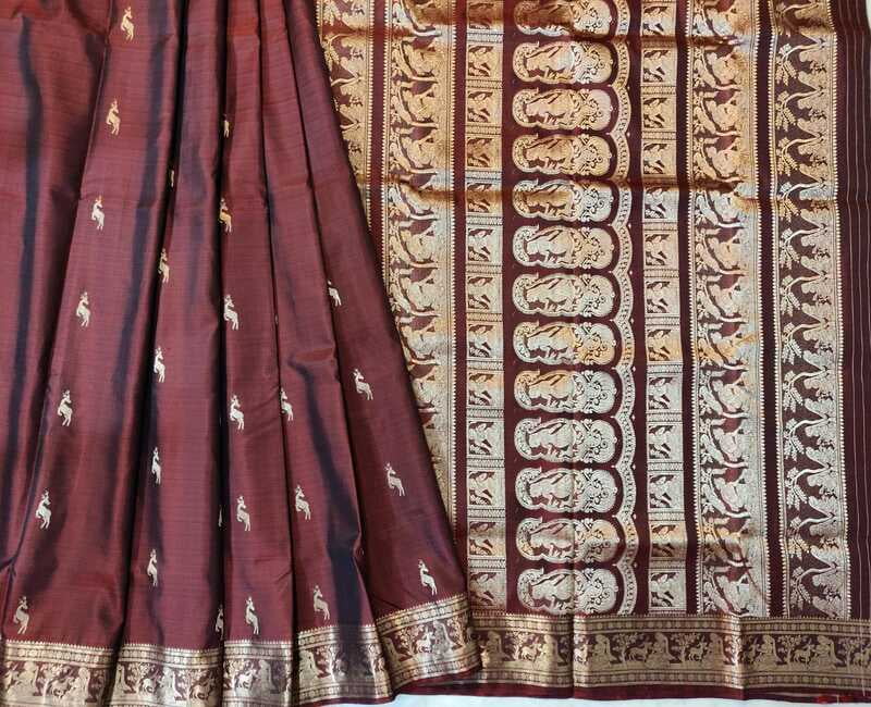 Chocolate brown color pure Mulberry silk Heeran Swarnachari Chocolate brown color pure Mulberry silk Heeran Swarnachari