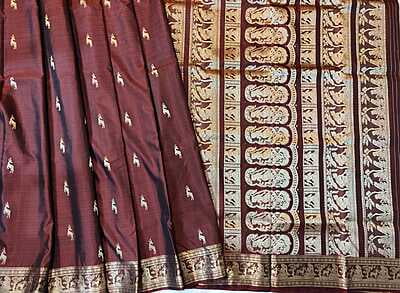 Chocolate brown color pure Mulberry silk Heeran Swarnachari Chocolate brown color pure Mulberry silk Heeran Swarnachari