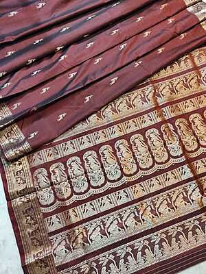 Chocolate brown color pure Mulberry silk Heeran Swarnachari Chocolate brown color pure Mulberry silk Heeran Swarnachari
