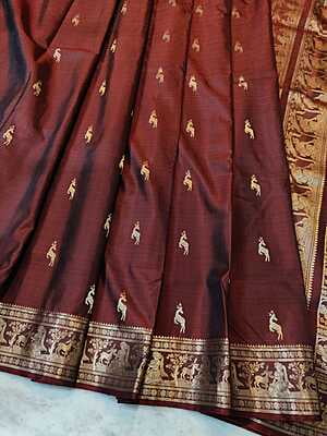 Chocolate brown color pure Mulberry silk Heeran Swarnachari Chocolate brown color pure Mulberry silk Heeran Swarnachari