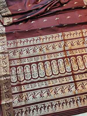 Chocolate brown color pure Mulberry silk Heeran Swarnachari Chocolate brown color pure Mulberry silk Heeran Swarnachari