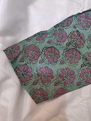 Co-ord set in cambric cotton with green and pink combination